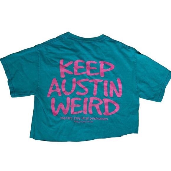Keep Austin Weird Tyler’s Austin Texas Crop Tee Shirt Teal Pink Small - Picture 1 of 4